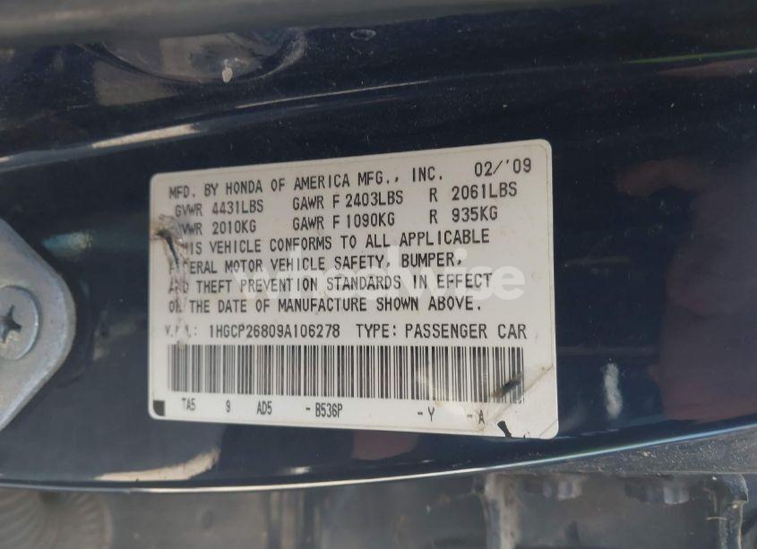 Photo 9 of 2009 Honda Accord 2.4 EX-L (VIN 1HGCP26809A106278)
