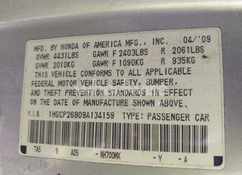 Photo 9 of 2009 Honda Accord 2.4 EX-L (VIN 1HGCP26809A134159)