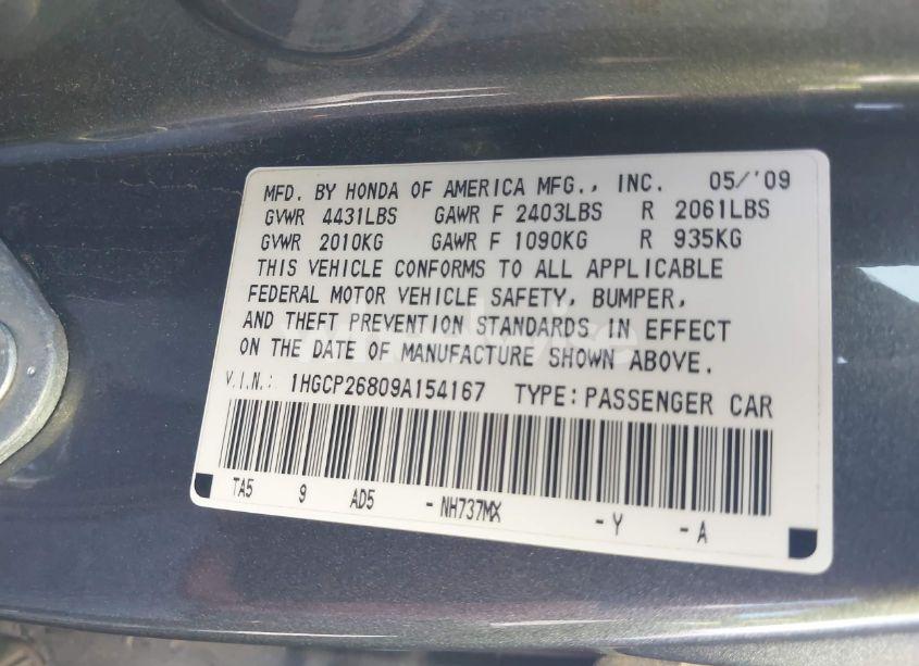 Photo 9 of 2009 Honda Accord 2.4 EX-L (VIN 1HGCP26809A154167)