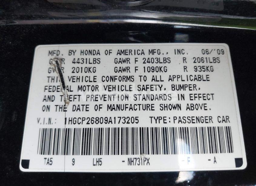 Photo 9 of 2009 Honda Accord 2.4 EX-L (VIN 1HGCP26809A173205)