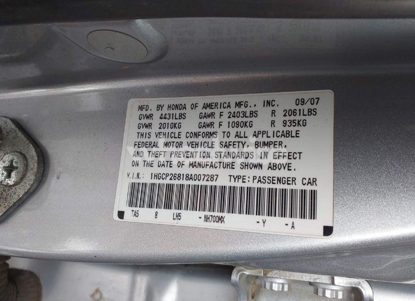 Photo 9 of 2008 Honda Accord 2.4 EX-L (VIN 1HGCP26818A007287)