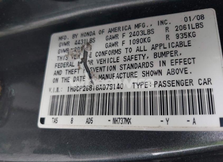Photo 9 of 2008 Honda Accord 2.4 EX-L (VIN 1HGCP26818A079140)