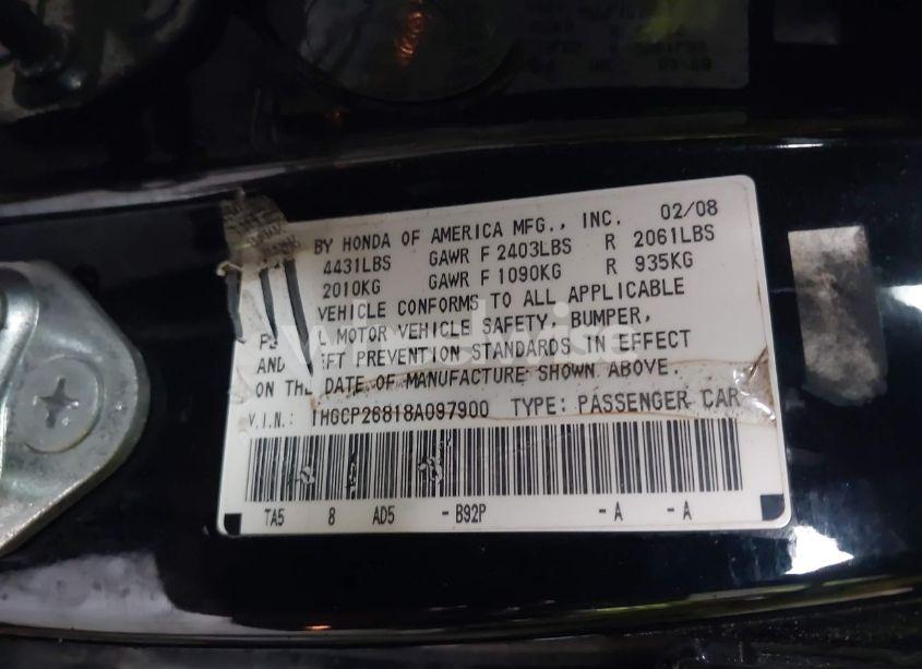 Photo 9 of 2008 Honda Accord 2.4 EX-L (VIN 1HGCP26818A097900)