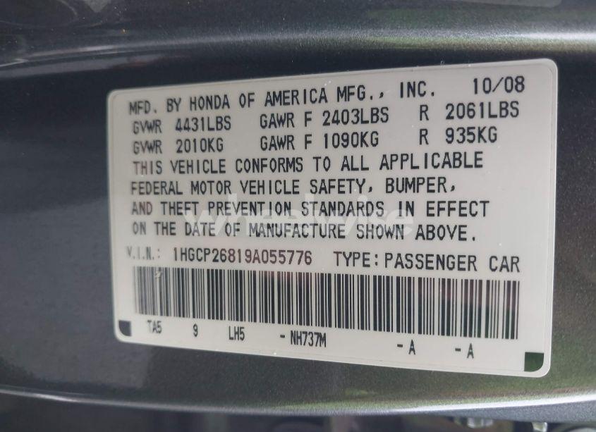 Photo 9 of 2009 Honda Accord 2.4 EX-L (VIN 1HGCP26819A055776)