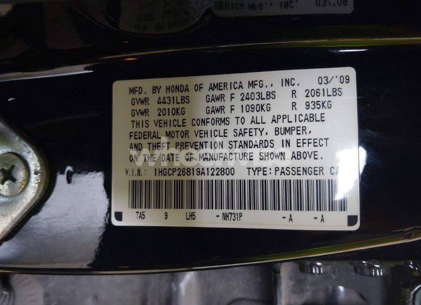 Photo 9 of 2009 Honda Accord 2.4 EX-L (VIN 1HGCP26819A122800)