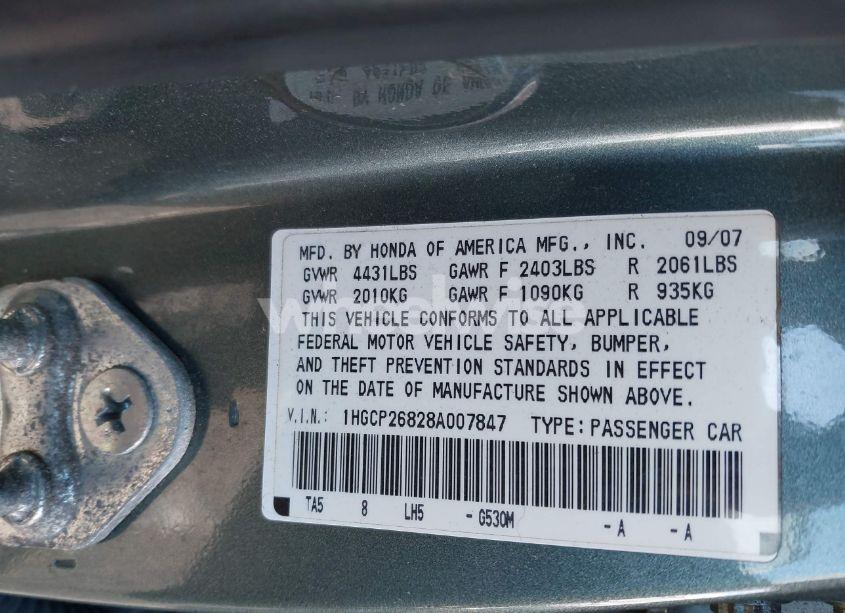 Photo 9 of 2008 Honda Accord 2.4 EX-L (VIN 1HGCP26828A007847)