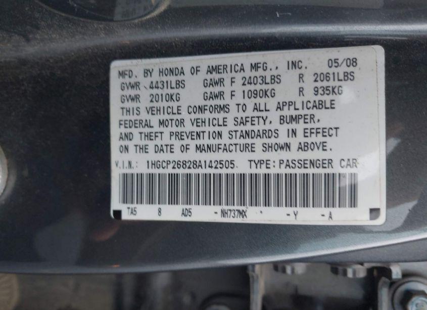 Photo 9 of 2008 Honda Accord 2.4 EX-L (VIN 1HGCP26828A142505)