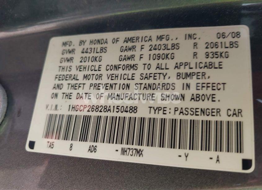 Photo 9 of 2008 Honda Accord 2.4 EX-L (VIN 1HGCP26828A150488)