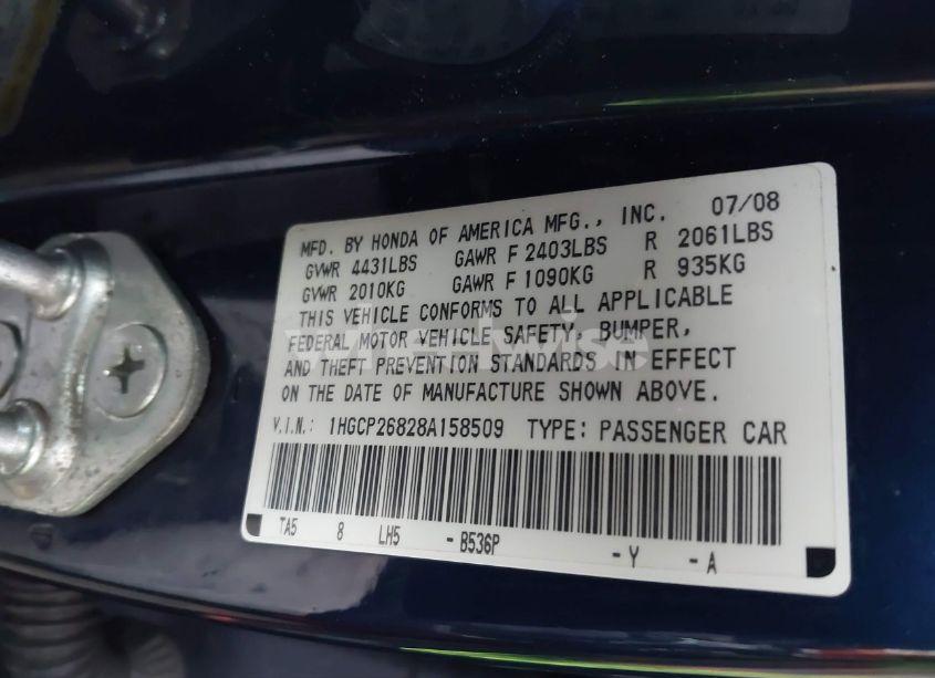 Photo 9 of 2008 Honda Accord 2.4 EX-L (VIN 1HGCP26828A158509)