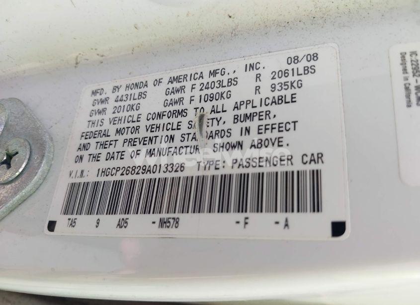 Photo 9 of 2009 Honda Accord 2.4 EX-L (VIN 1HGCP26829A013326)