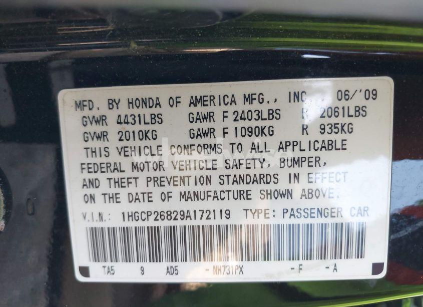 Photo 9 of 2009 Honda Accord 2.4 EX-L (VIN 1HGCP26829A172119)