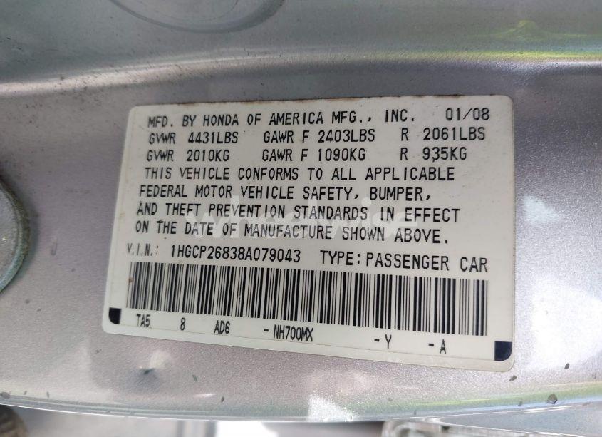 Photo 9 of 2008 Honda Accord 2.4 EX-L (VIN 1HGCP26838A079043)