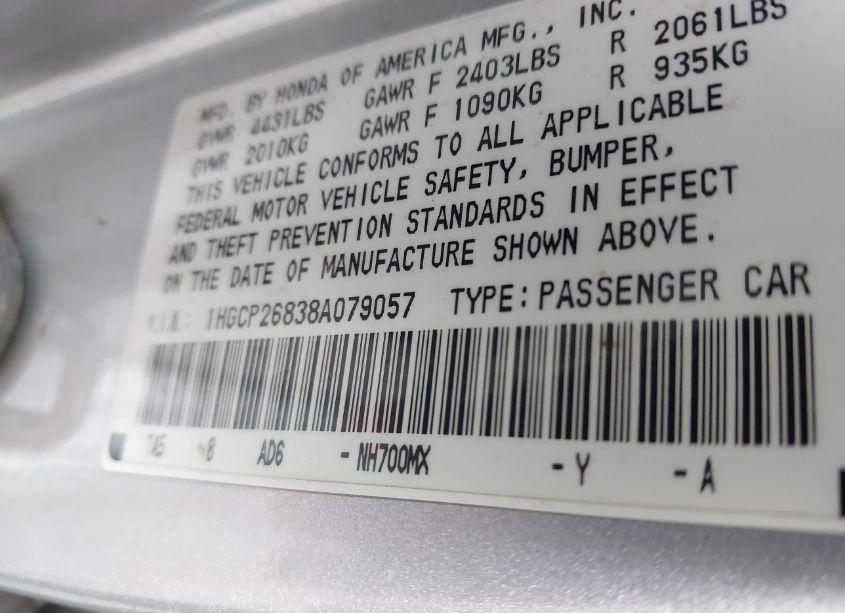 Photo 9 of 2008 Honda Accord 2.4 EX-L (VIN 1HGCP26838A079057)