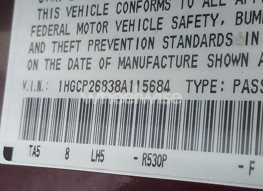 Photo 9 of 2008 Honda Accord 2.4 EX-L (VIN 1HGCP26838A115684)
