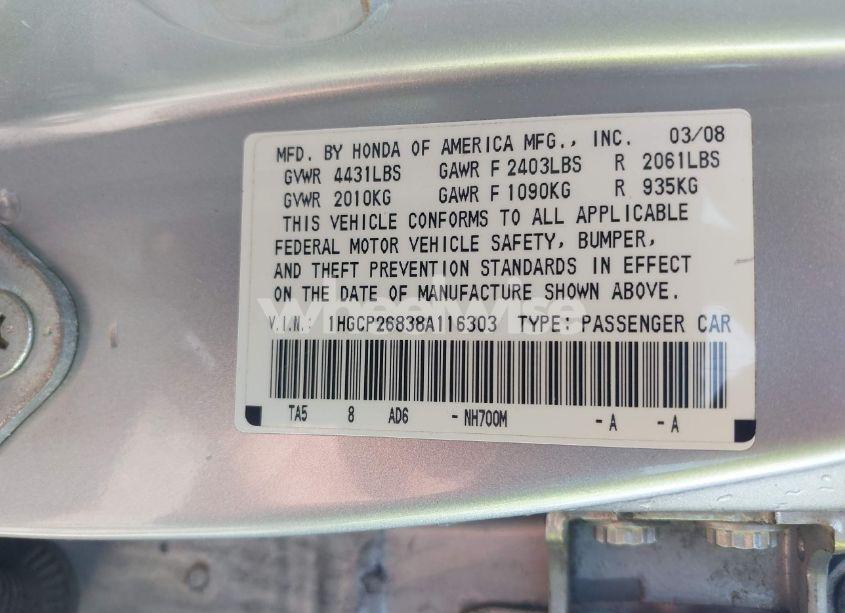 Photo 9 of 2008 Honda Accord 2.4 EX-L (VIN 1HGCP26838A116303)