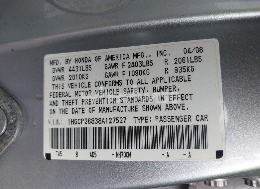 Photo 9 of 2008 Honda Accord 2.4 EX-L (VIN 1HGCP26838A127527)