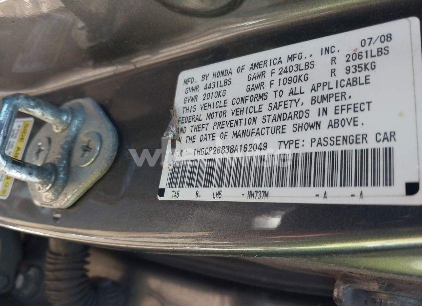 Photo 9 of 2008 Honda Accord 2.4 EX-L (VIN 1HGCP26838A162049)