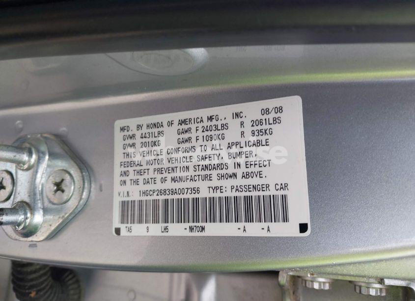 Photo 9 of 2009 Honda Accord 2.4 EX-L (VIN 1HGCP26839A007356)