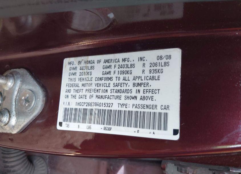Photo 9 of 2009 Honda Accord 2.4 EX-L (VIN 1HGCP26839A015327)