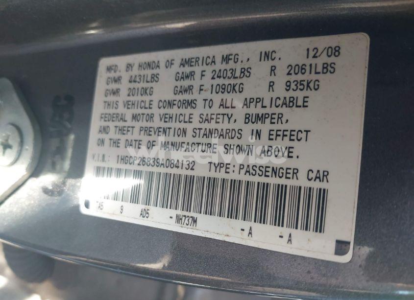 Photo 9 of 2009 Honda Accord 2.4 EX-L (VIN 1HGCP26839A084132)