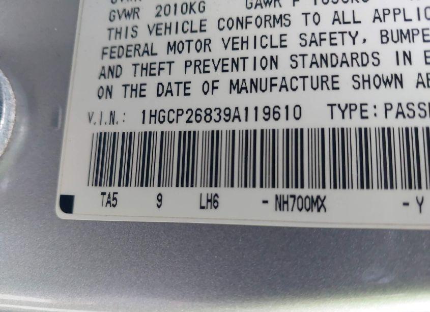 Photo 9 of 2009 Honda Accord 2.4 EX-L (VIN 1HGCP26839A119610)