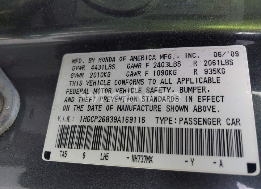 Photo 9 of 2009 Honda Accord 2.4 EX-L (VIN 1HGCP26839A169116)