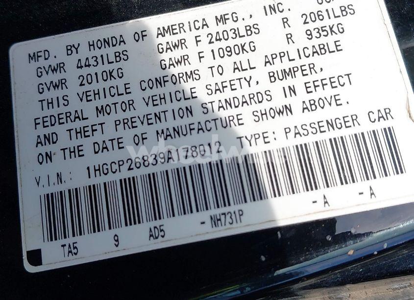 Photo 9 of 2009 Honda Accord 2.4 EX-L (VIN 1HGCP26839A178012)