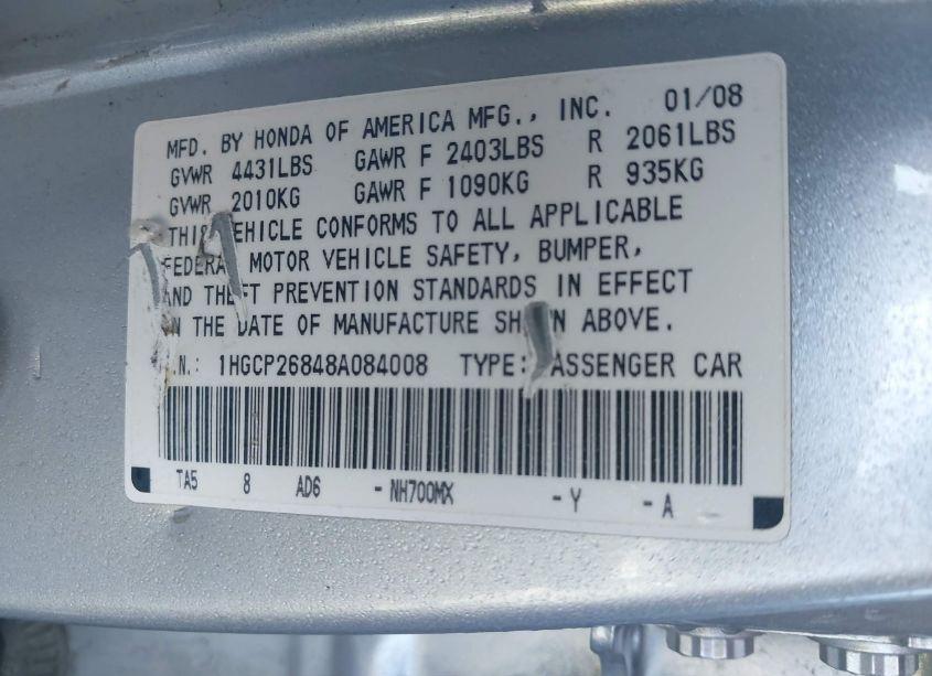 Photo 9 of 2008 Honda Accord 2.4 EX-L (VIN 1HGCP26848A084008)