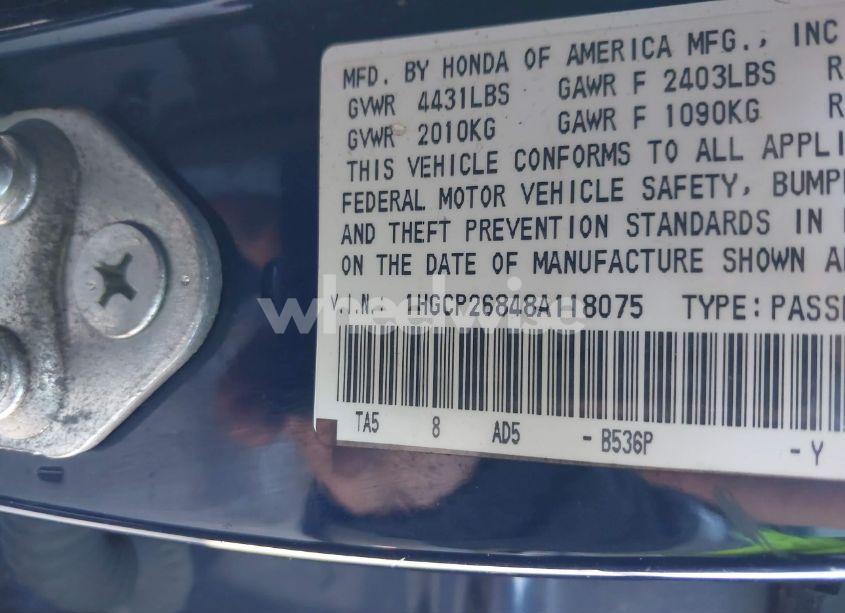 Photo 9 of 2008 Honda Accord 2.4 EX-L (VIN 1HGCP26848A118075)