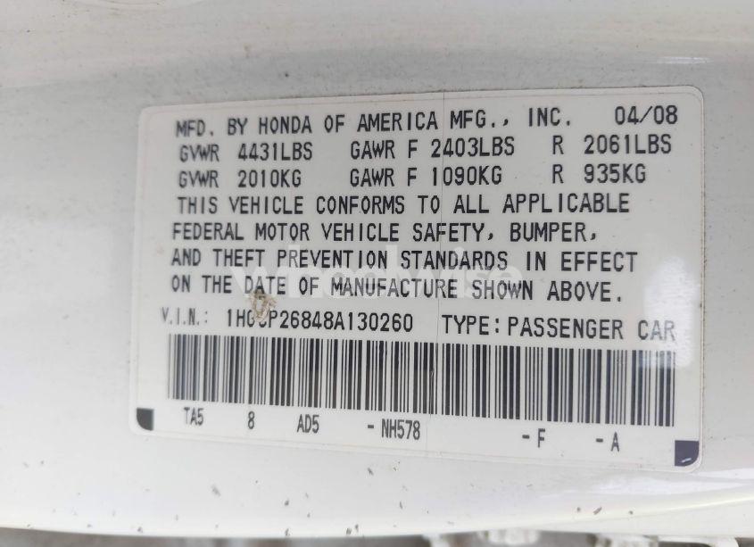 Photo 9 of 2008 Honda Accord 2.4 EX-L (VIN 1HGCP26848A130260)