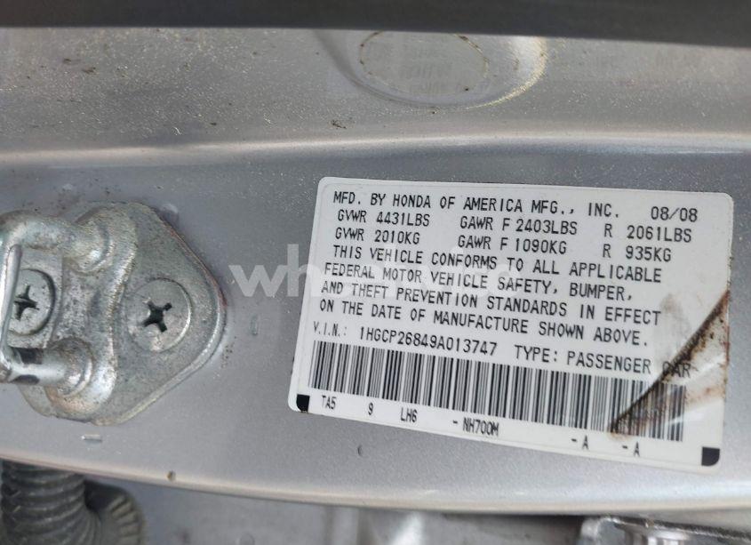 Photo 9 of 2009 Honda Accord 2.4 EX-L (VIN 1HGCP26849A013747)