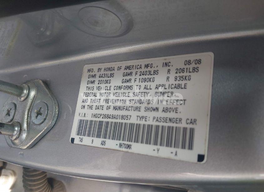 Photo 9 of 2009 Honda Accord 2.4 EX-L (VIN 1HGCP26849A018057)