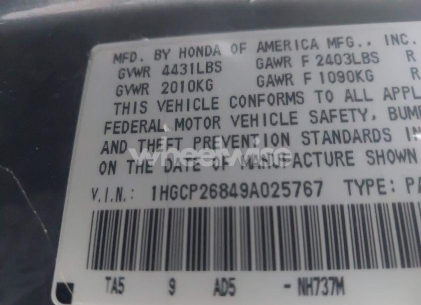 Photo 9 of 2009 Honda Accord 2.4 EX-L (VIN 1HGCP26849A025767)
