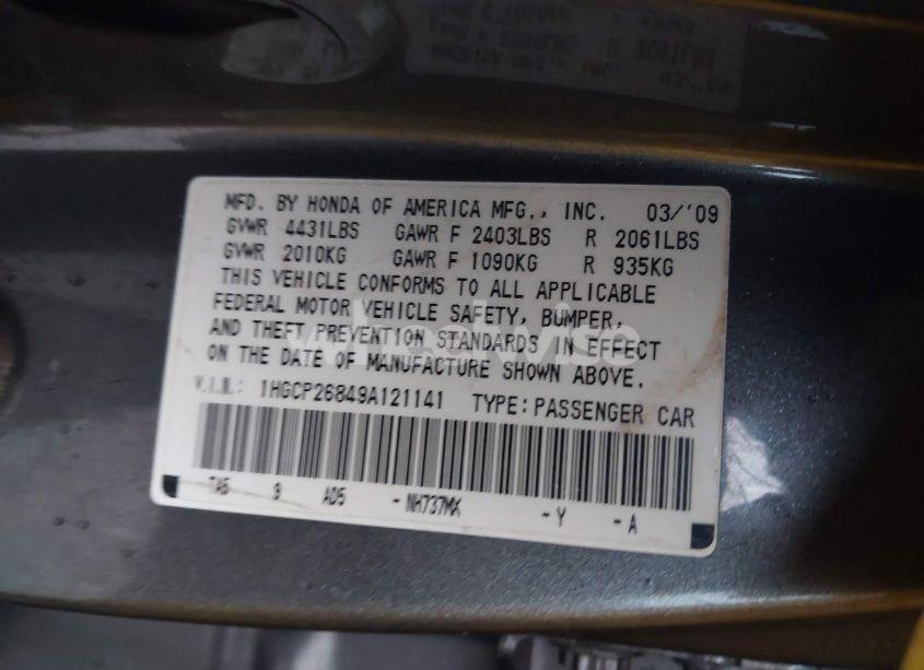 Photo 9 of 2009 Honda Accord 2.4 EX-L (VIN 1HGCP26849A121141)