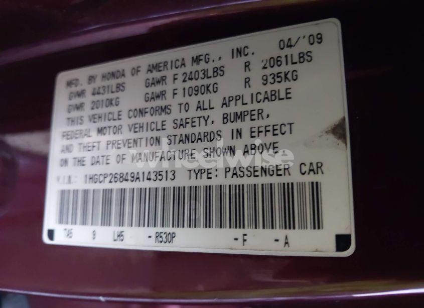 Photo 9 of 2009 Honda Accord 2.4 EX-L (VIN 1HGCP26849A143513)