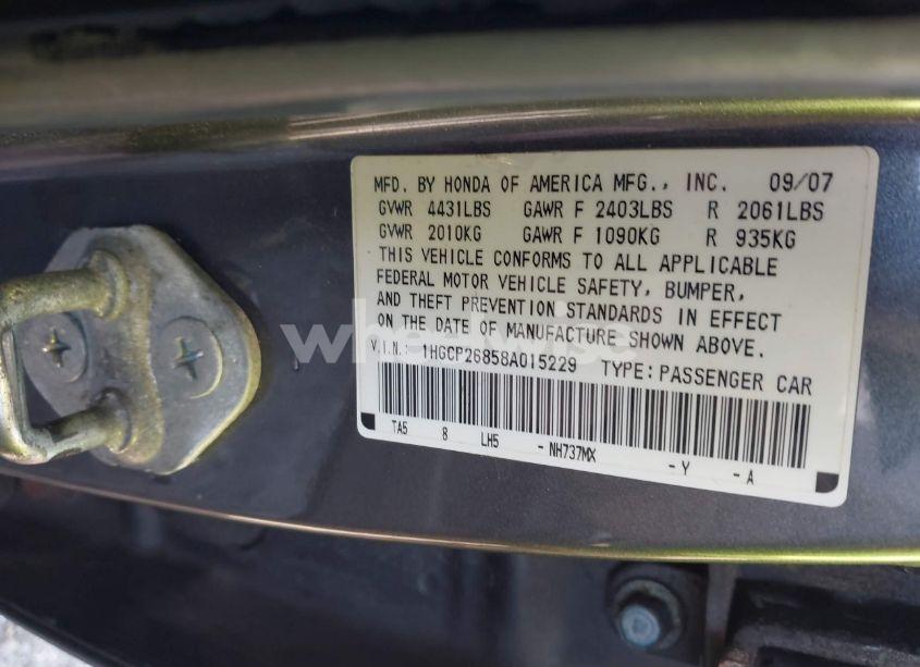 Photo 9 of 2008 Honda Accord 2.4 EX-L (VIN 1HGCP26858A015229)