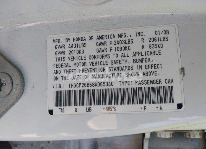 Photo 9 of 2008 Honda Accord 2.4 EX-L (VIN 1HGCP26858A065340)