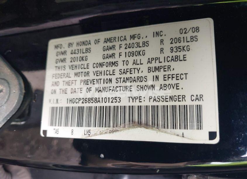 Photo 9 of 2008 Honda Accord 2.4 EX-L (VIN 1HGCP26858A101253)