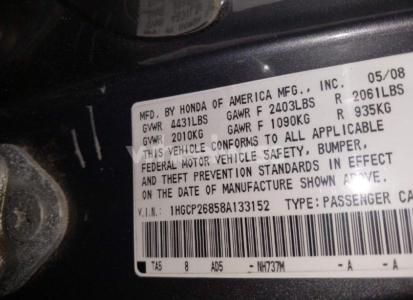 Photo 9 of 2008 Honda Accord 2.4 EX-L (VIN 1HGCP26858A133152)