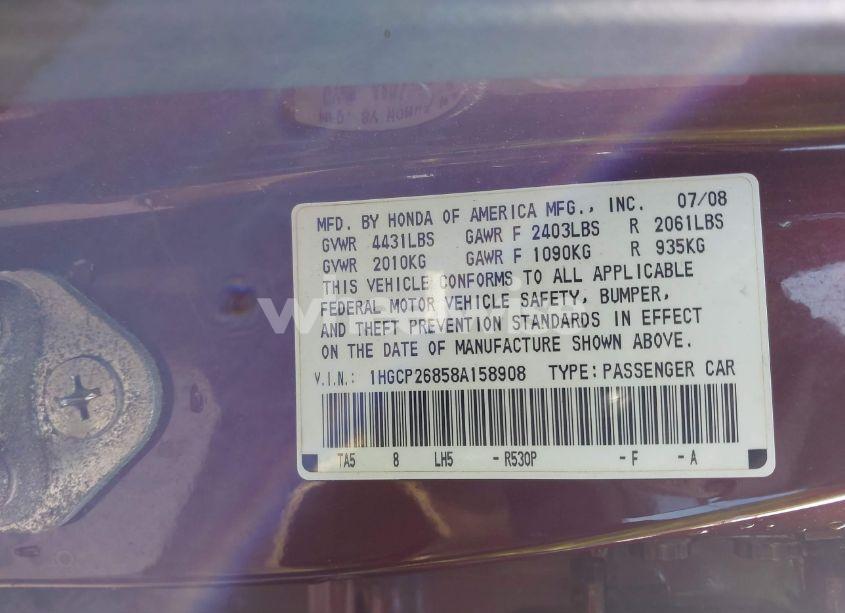 Photo 9 of 2008 Honda Accord 2.4 EX-L (VIN 1HGCP26858A158908)