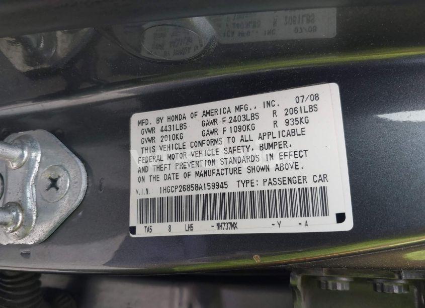 Photo 9 of 2008 Honda Accord 2.4 EX-L (VIN 1HGCP26858A159945)