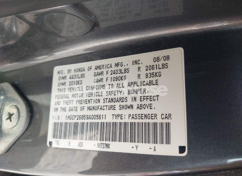 Photo 9 of 2009 Honda Accord 2.4 EX-L (VIN 1HGCP26859A005611)