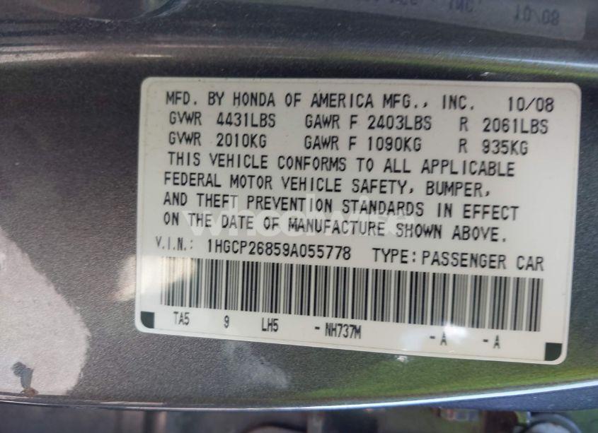 Photo 9 of 2009 Honda Accord 2.4 EX-L (VIN 1HGCP26859A055778)