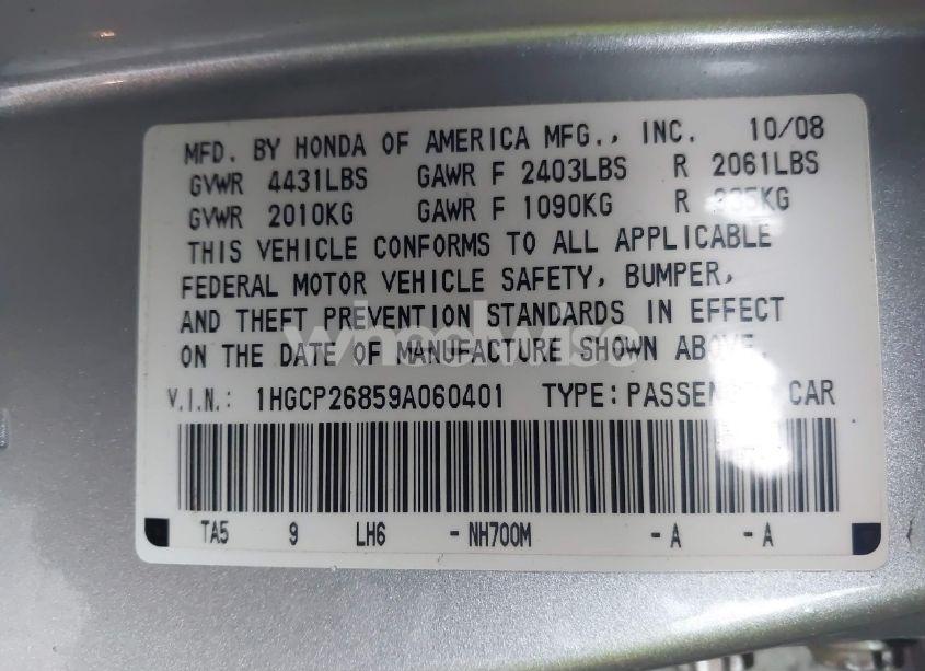 Photo 9 of 2009 Honda Accord 2.4 EX-L (VIN 1HGCP26859A060401)