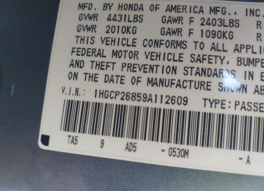 Photo 9 of 2009 Honda Accord 2.4 EX-L (VIN 1HGCP26859A112609)