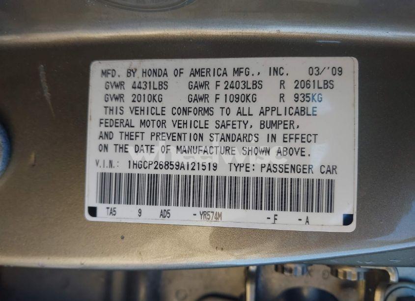 Photo 9 of 2009 Honda Accord 2.4 EX-L (VIN 1HGCP26859A121519)