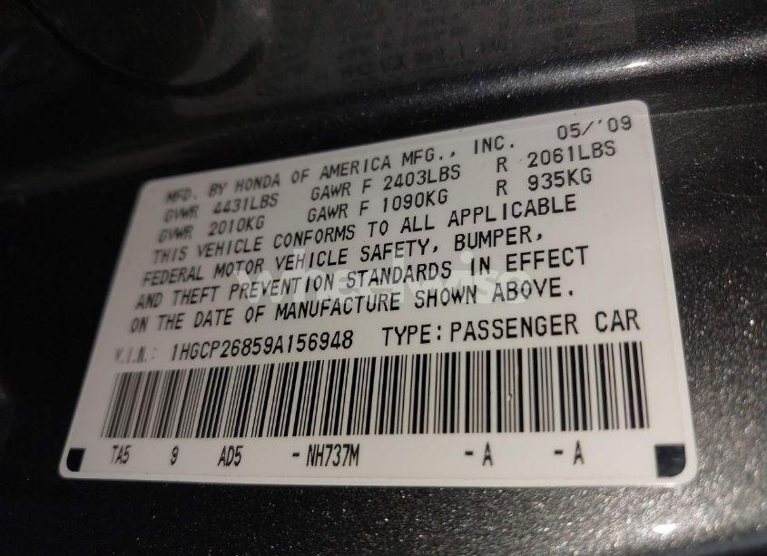 Photo 9 of 2009 Honda Accord 2.4 EX-L (VIN 1HGCP26859A156948)