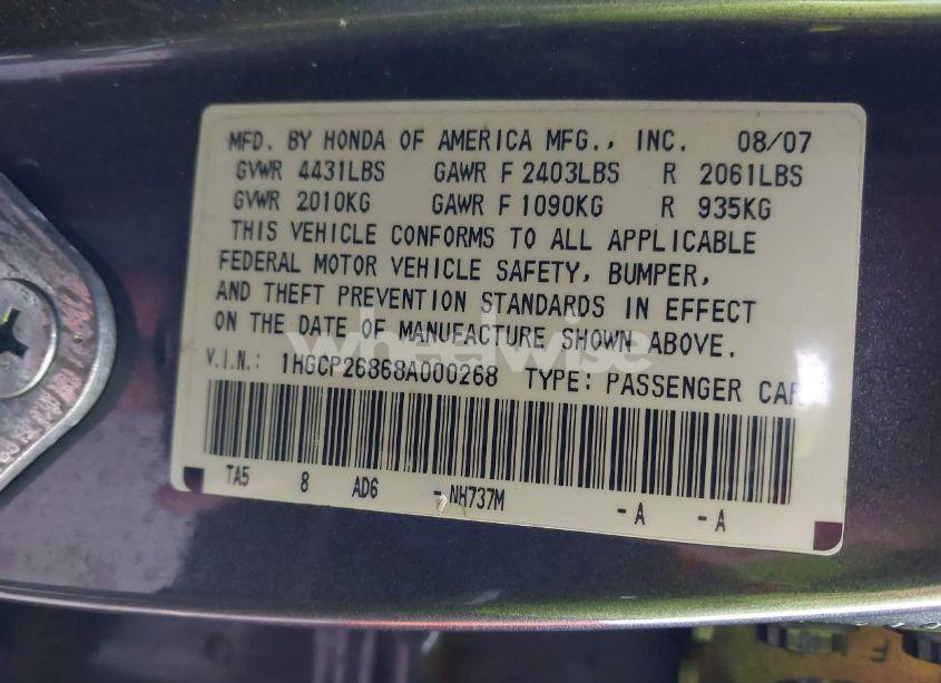 Photo 9 of 2008 Honda Accord 2.4 EX-L (VIN 1HGCP26868A000268)