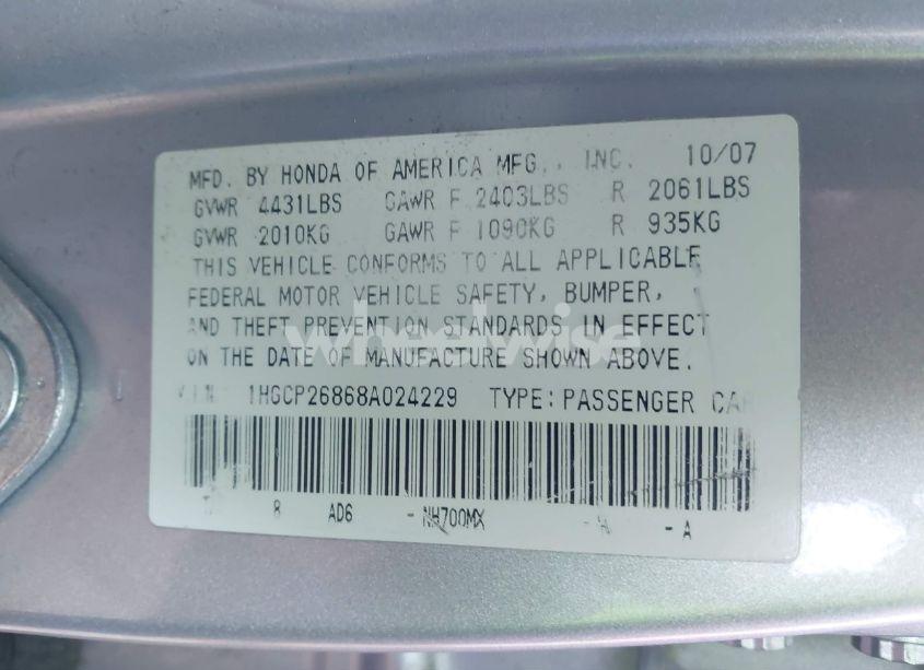 Photo 9 of 2008 Honda Accord 2.4 EX-L (VIN 1HGCP26868A024229)