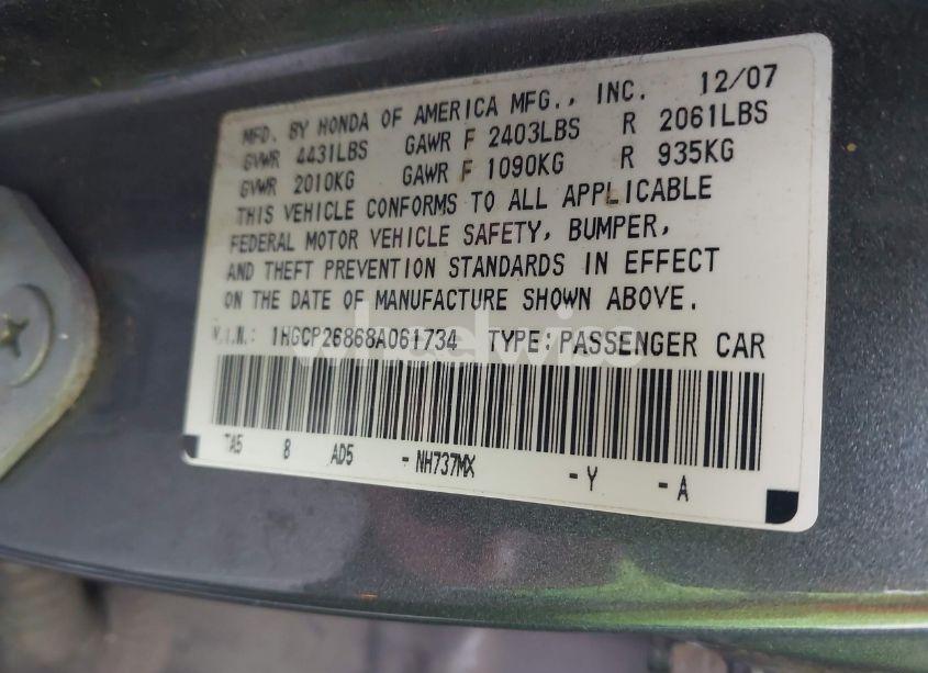 Photo 9 of 2008 Honda Accord 2.4 EX-L (VIN 1HGCP26868A061734)